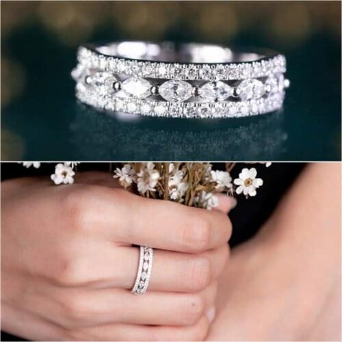 Fashion Design Chic Crystal Zircon Diamonds Gemstones Rings for Women White Gold Silver Color Jewelry Bijoux Accessories Gifts