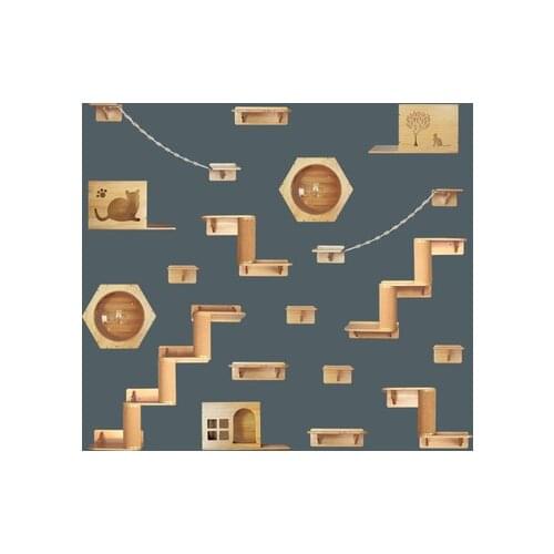 Wall-mounted Cat House Cat Climbing Frame Space Capsule Scratching Post Diy Combination Solid Wood Cat Wall Fun And Durable