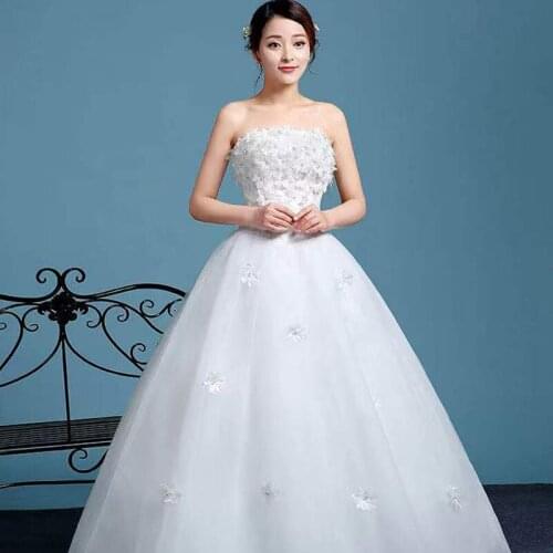 New Sexy Strapless Wedding Dress Appliques Floor-Length Empire Sleeveless Lace Up White Plus Size Wedding Gowns For Women G323