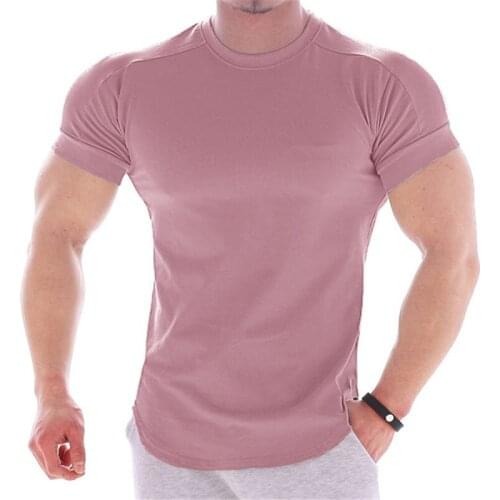 Leisure solid color cotton short sleeve T-shirt male gym fitness t-shirts male bodybuilding tight t-shirts summer coat