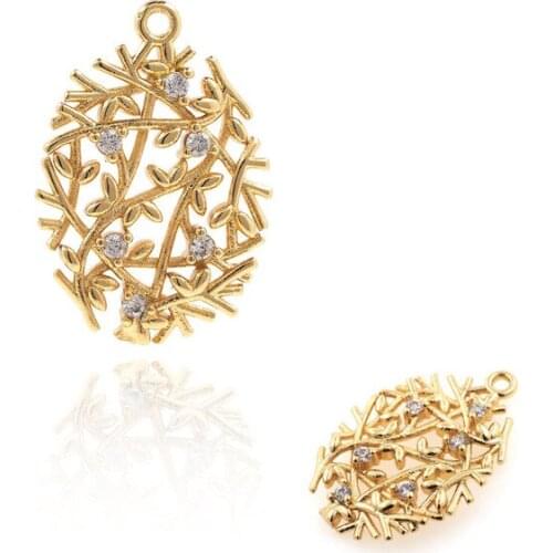 Oval Branch Necklace Micropavé CZ Tree Leaf Pendant Leaf Charm DIY Jewelry Accessories 21.7x14.7x2.4mm