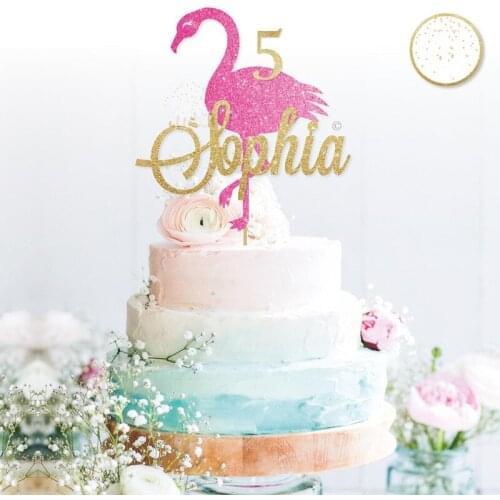 Personalised Flamingo cake topper custom glitter cake topper gold glitter cake topper Party Decorations milestones birthday