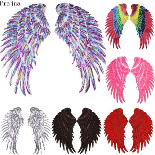 Prajna 1 Pair Wings Sequin Patches Hippie Embroidered Patches For Clothes Stripes Rainbow Iron Sew On Patches Sticker On Clothes
