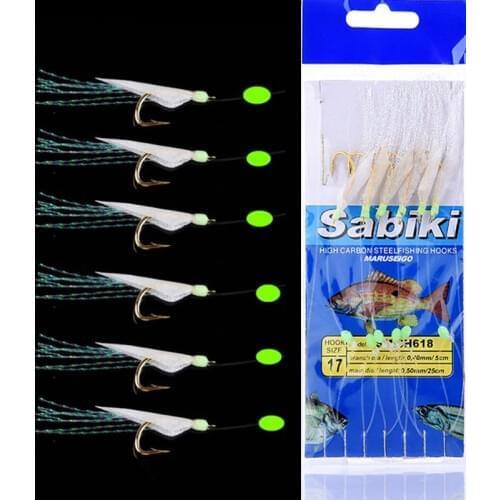 FISHINAPOT 1PCS Fishhooks For Swivel Rigs Bait Jigs Fish Head Fishing Luminous Gold-plated String Hook With 6 Small Hook