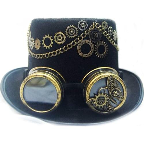 DIY Fedora Hat Steampunk Hat For Women Steam Punk Gear Top Hat Men Millinery Goggles Chain Butterfly Cogs Handmade Hats