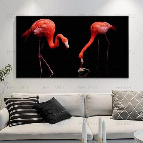 Modern Animal Oil Painting Posters and Prints Wall Art Canvas Painting Flamingo Wall Pictures for Living Room Decor No Frame
