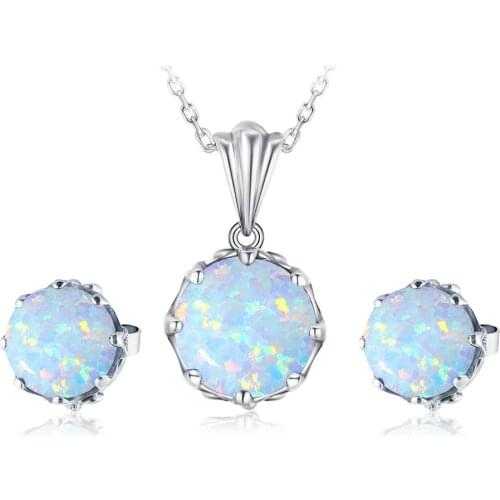 Szjinao 925 Silver Jewelry Set For Women Pure 925 Sterling Silver Flower White Fire Opal Shiny Earrings Pendant Fine Jewelry New