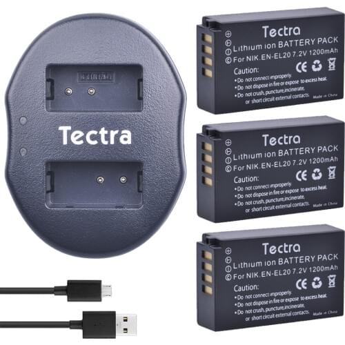 Tectra 3PCS EN-EL20 EN EL20 Replacement Li-ion Battery + USB Dual Charger for Nikon 1 J1 J2 J3 S1 Camera Drop shipping z1