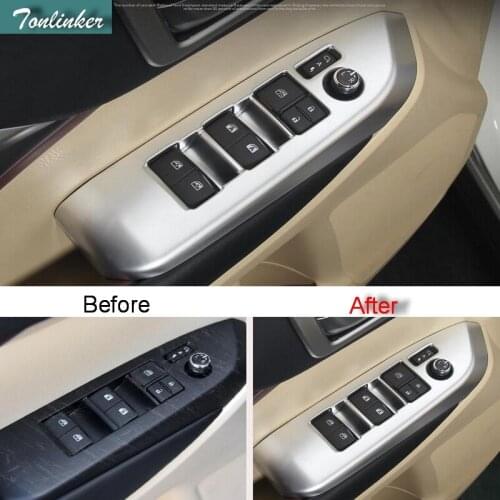 Tonlinker 4 PCS Car Styling ABS chrome Door window lift button decoration Panel Cover Stickers for TOYOTA HIGHLANDER 2015-17