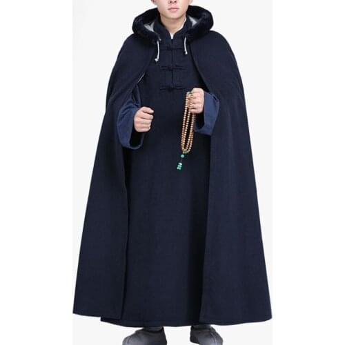 Unisex high quality 8color Winter warm shaolin monk kung fu suits buddha cape zen lay robe buddhist meditation cloak clothing