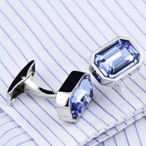 Cufflinks Mens Unisex French Shirt Suit Business Banquet Wedding Party Gifts Classic High Grade Simple Blue Crystal Cuff Links