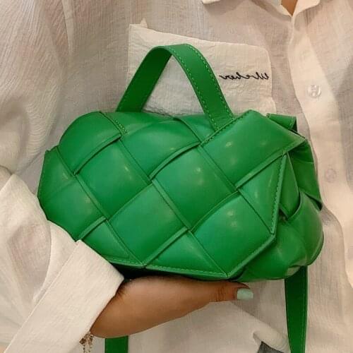 Green Woven Shoulder Handbags Womens Leather Weave Crossbody Bag Small Flap Plaid Tote Bag Female Brand Designer Messenger Bag
