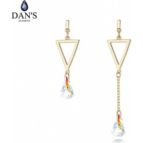 DANS Element Brand 2 Colors Real Austrian Crystals Triangle Asymmetric Earrings for Women Valentine Gift New Fashion 125321