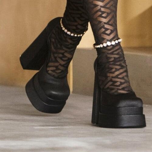 New Fashion Women Pumps Retro Mary Janes Chunky Heels Pumps Spring Platform Dress Party Wedding Basic Shoes Woman Big Size 34-43