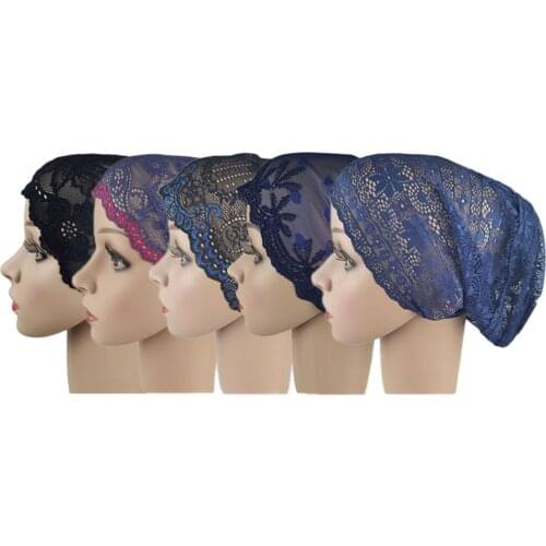 5PCS Women Ladies Muslim Inner Hat Scarf Lace Hijab Turban Underscarf Cap Ninja Islam Headscarf Head Wrap Cover Hair Loss Bonnet