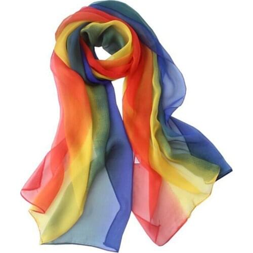 New Spring Summer Solid Silk Scarf For Women Ladies Gradient Long Soft Bandana Wraps Shawls Beach Female Fashion Dance Scarfs