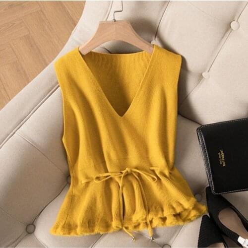 Women Sweater Vest Colorfast Womens Knitted Fitted Waist Vest Winter Pullover Sweater Sweater Loose-Fitting Outerwear Top