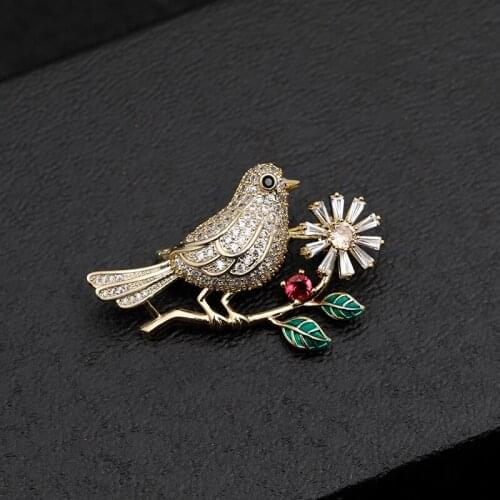 Zhijia Classic Chinese Style Gold Silver Color Birds & Flower Crystal Rhinestone Pins Brooches For Women Party Gifts