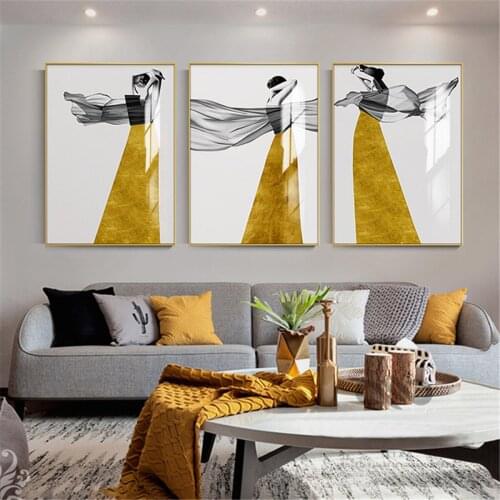Golden Skirt Beauty Girl Modern Poster Canvas Print Painting Wall Art Living Room Home Decoration