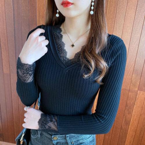 2021 Winter Velvet Thick Thermal Underwear for Women Clothing Female Lace V-neck Warm Tops Ladies Slim Pullover Lingerie E526