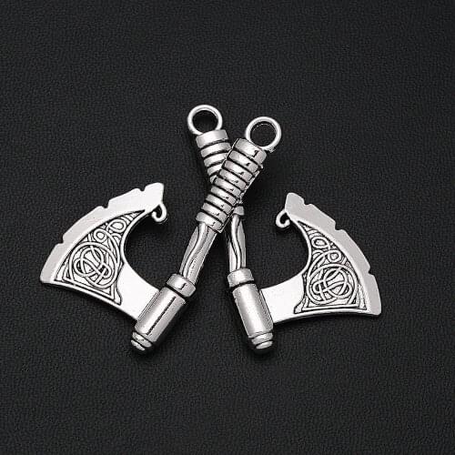 3pcs/Lots 24x44mm Antique Silver Plated Axe Charms 3D Weapon Pendants For Keychain Jewellery Making Supplies Parts Handmade Kit