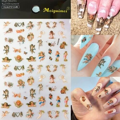3D Angel Pattern Nail Stickers Cupid Flower Self-Adhesive Transfer Decals Slider DIY Tips Nail Art Decorations Manicure