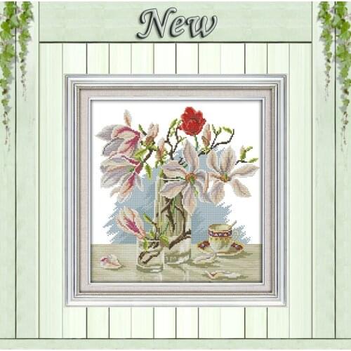 Magnolia flower vase decor painting counted printed on canvas DMC 11CT 14CT kits chinese Cross Stitch embroidery needlework Sets