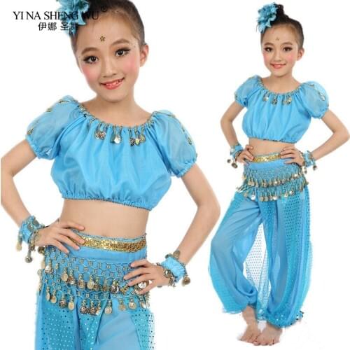 Elegent Handmade Children Girl beautiful Belly Dance Costumes Kids 2pcs Set Belly Dancing Egypt Bellydance Clothing Tops Pants