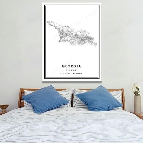 City Street Road Map Modern Wall Art Canvas Painting Picture Office Decor GEORGIA Map Black and White Poster Art Print