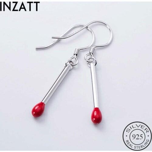 INZATT Real 925 Sterling Silver Minimalist Stick Dangle Drop Earrings For Fashion Women Party Hiphop Fine Jewelry Accessories