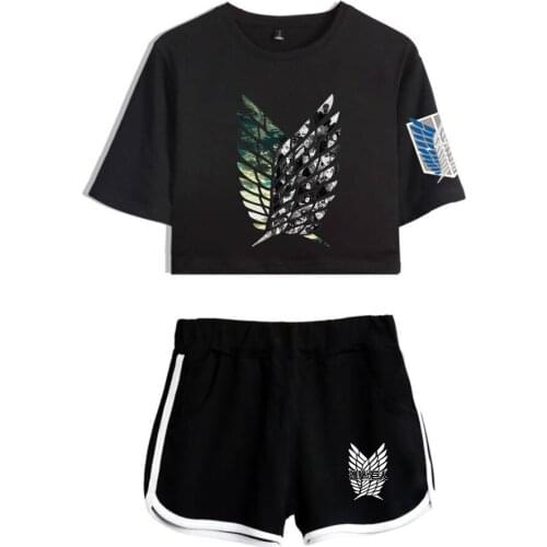 2021 Attack On Titan Two Piece Set Women Girls New arrival Attack On Titan Dew navel Short T-shirts and Pants summer streetwear