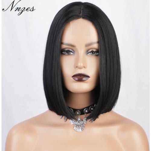 NNZES 12inches Middle Part Short Straight Black Wig Synthetic Wigs for Black Women Heat Resistant Fiber Brown Red Bob Wigs