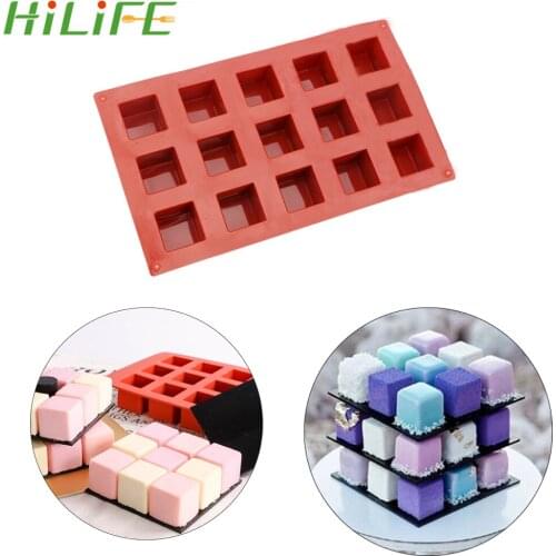 HILIFE 15 Grids Square Silicone Soap Molds Kitchen dining and bar supplies Making Chocolate Cake Mold Handmade Soap For DIY Soap