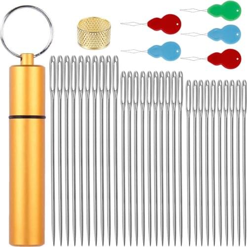 LMDZ 30Pcs Large Eye Sewing Needles Kit Stainless Steel Yarn Knitting Needles Sewing Kniting Embroidery Tool Hand DIY Needlework