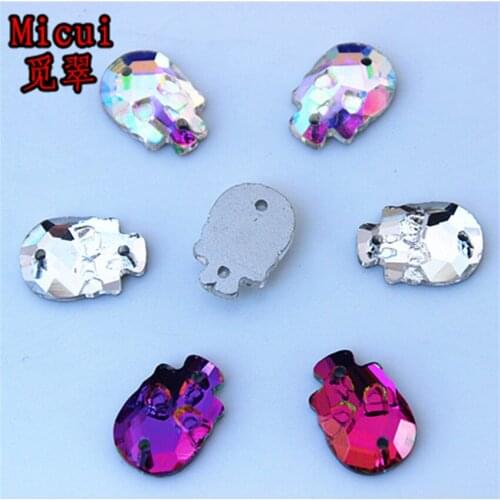 Micui 50PCS 10*14mm Skull Glass Crystal Sew On Rhinestone Sewing Rhinestone Flatback Crystal for Wedding Dress decorate ZZ6