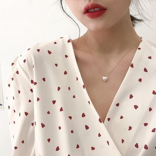 Sweet Cute Girl Elegant Pearl Heart Pattern Pendant Necklace For Women Students Fashion Party Clavicle Chain Jewelry Gifts