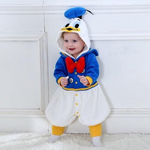 New Winter Children Onesie Cute Donald Duck Boys Animal Kids Clothes Cosplay Pajamas Halloween Purim Christmas Costumes Romper
