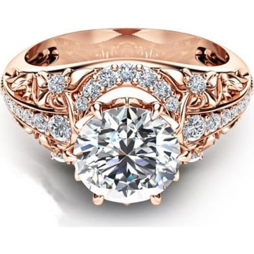 2019 New Micro Plated With 18 k Rose Gold Color Fashion Retro Flower Engagement Ring Jewelry For Women Fashion Promise Rings