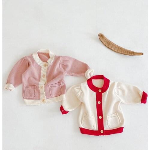 2021 Spring New Arrival Princess Jacket Fashion All-match Pocket Sweater Cardigan Sweet Baby Girls O-neck Coat Tops Outwear