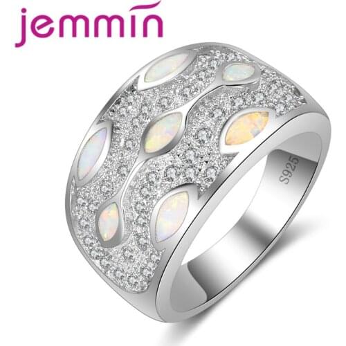 New Fashion Opal rings Teen Girls Rings White Fire Opal 925 Sterling Silver CZ Crystal Jewelry Ring