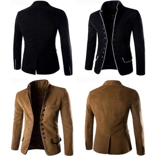 Autumn Khaki Slim Fit Blazer Men Casual Woolen Suit Blazer Male Suit Mens Fashion Party Blazer Stand Collar Plus Size Boys Tops