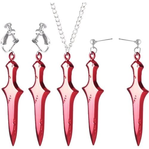 Anime Shaman King Yoh Asakura Necklace Pendant Earrings Peripheral Cosplay Scarlet Sword Zinc Alloy Necklace Party Props Gifts