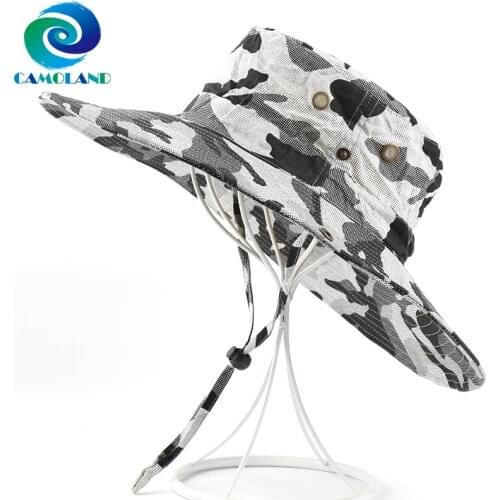 CAMOLAND Cotton Boonie Hats For Women Men Long Wide Brim Fishing Hat Camouflage Bucket Hats Outdoor UV Protection Sun Caps