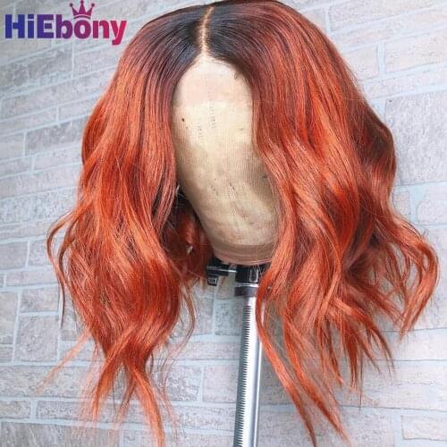 HiEbony Remy Human Hair Lace Front Wig Preplucked Ombre Wave 180% density 13x4 Glueless Lace Front Wigs Middle Part Lace Wigs