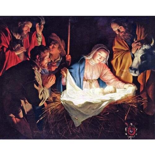 Details about Handmade Oil Painting repro Gerard van Honthorst Nativity of Jesus 24"x36"