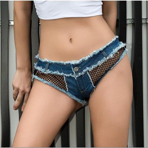 Sexy Cutout Pole DJ Dance Hot Shorts Women Jeans Denim Micro Ultra Low Waist Sexy Club Party Bikini Bottom Cortos Mujer