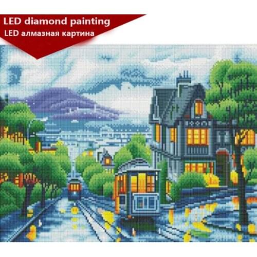LED Light Full Round Drill 5D DIY Diamond Painting "Scenic lighting street" 3D Embroidery Cross Stitch Mosaic Decor Gift 40x50cm