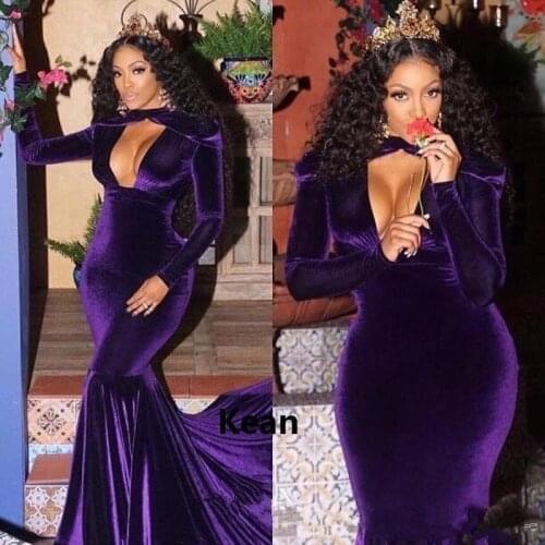 Velour Mermaid Evening Dress Deep-V Full Sleeve Special Occasion robe soiree Islamic Dubai Kaftan Saudi Arabic Evening Gown