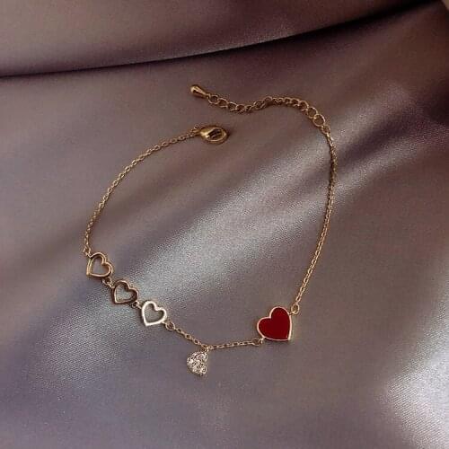 Japanese&Korea Fashion Brand Jewelry Heart Charm Bracelets Bangles Chain Link Bracelets for Women Gift