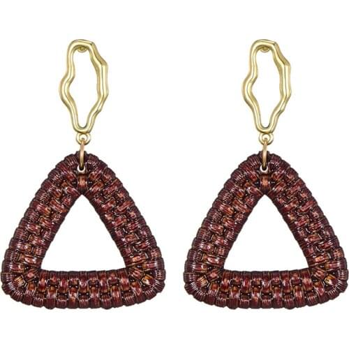 Lovbeafas Statement Vintage Triangle Earrings Drop Dangle Geometric Rattan Weave Pattern Acrylic Earrings For Women Jewelry
